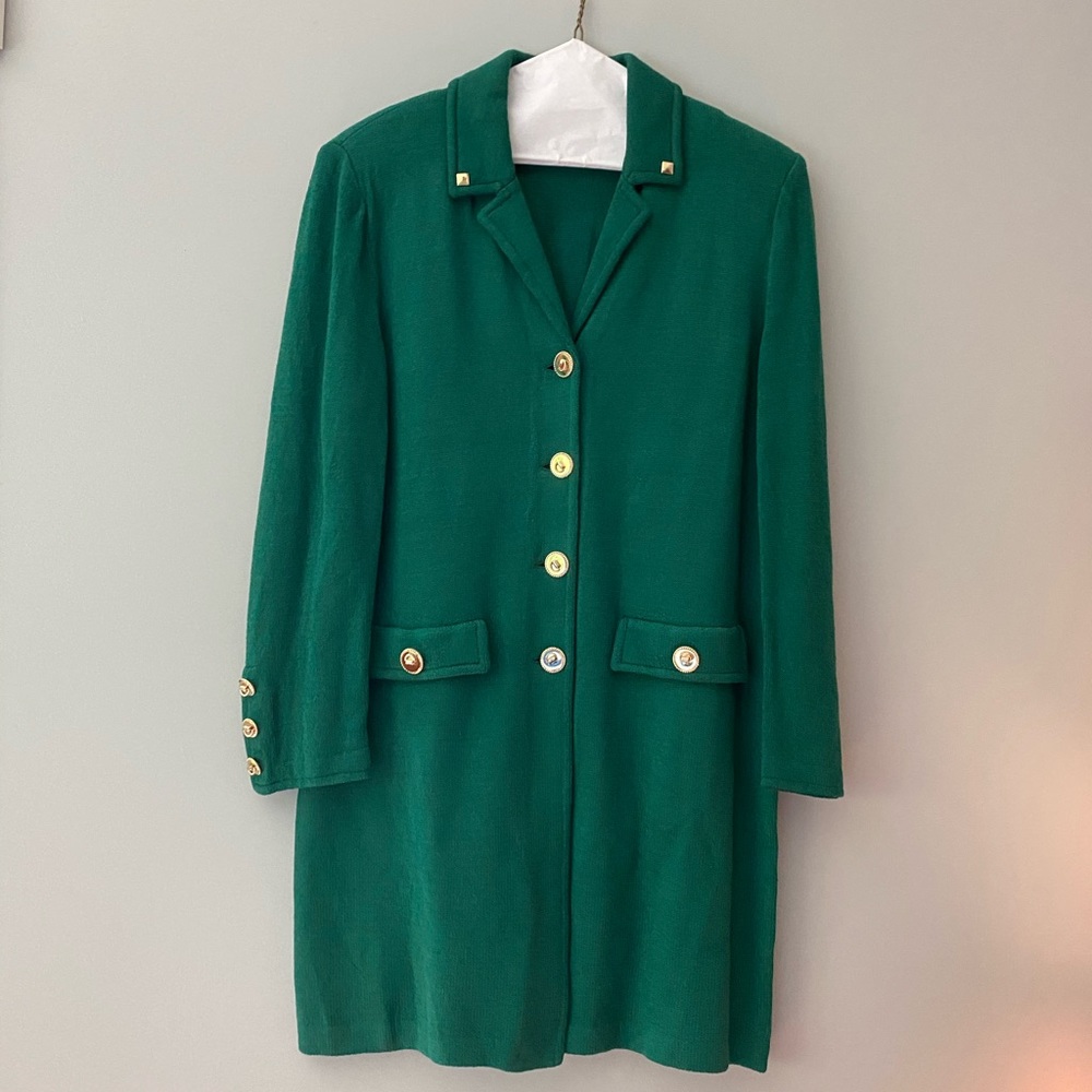 St.John Knit Green Skirt Suit-Jacket, Shirt, Skirt